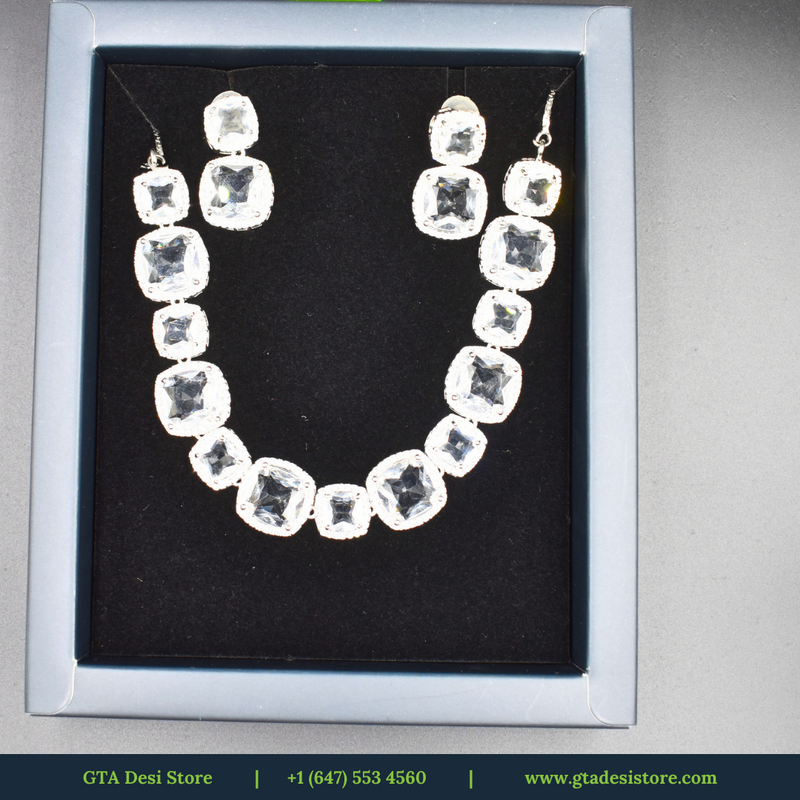 Stylish American Diamond Necklace Necklace Set with Earrings