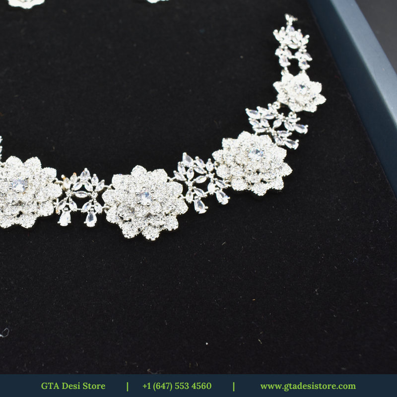 American Diamond Choker Necklace Set with Earrings