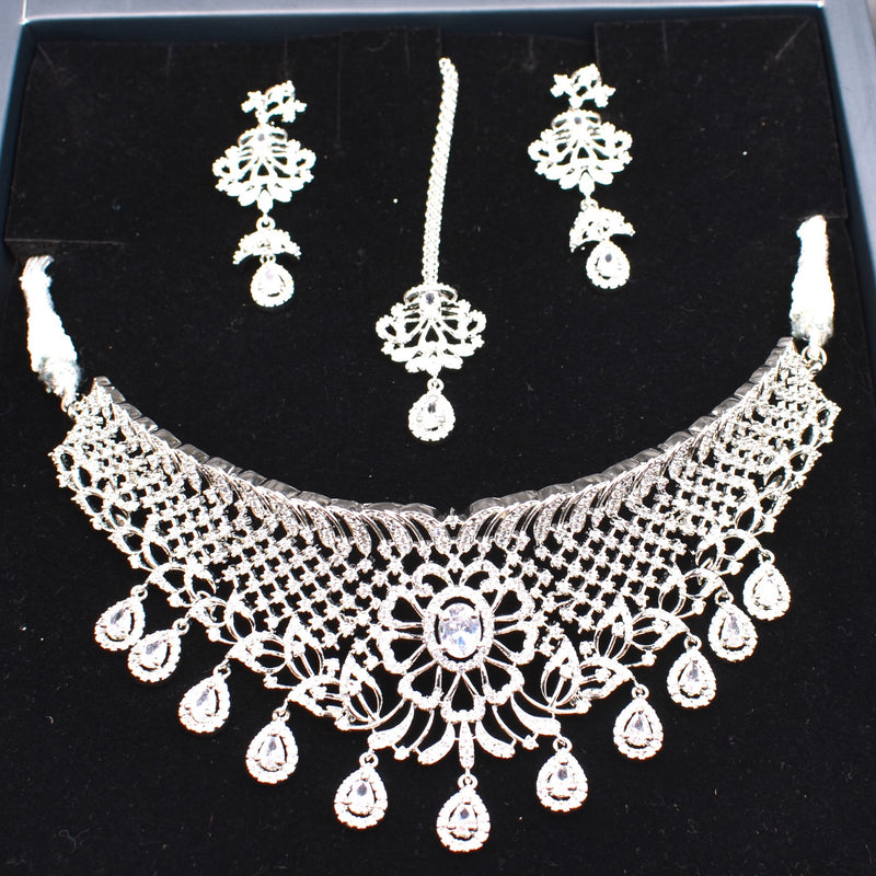 Stylish American Diamond Necklace Necklace Set with Earrings