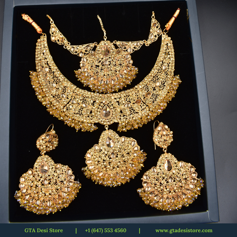 Indian Jewelry Set For Women Indian Bollywood Traditional Crystal Pearl Wedding Choker Necklace Earrings Maang Tikka Jewelry Set