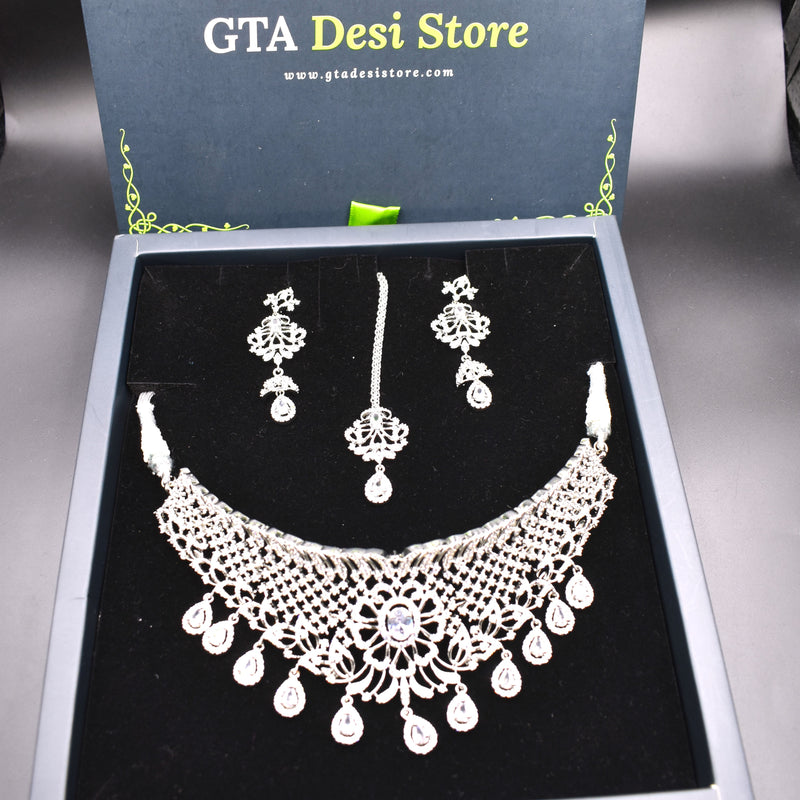 Stylish American Diamond Necklace Necklace Set with Earrings