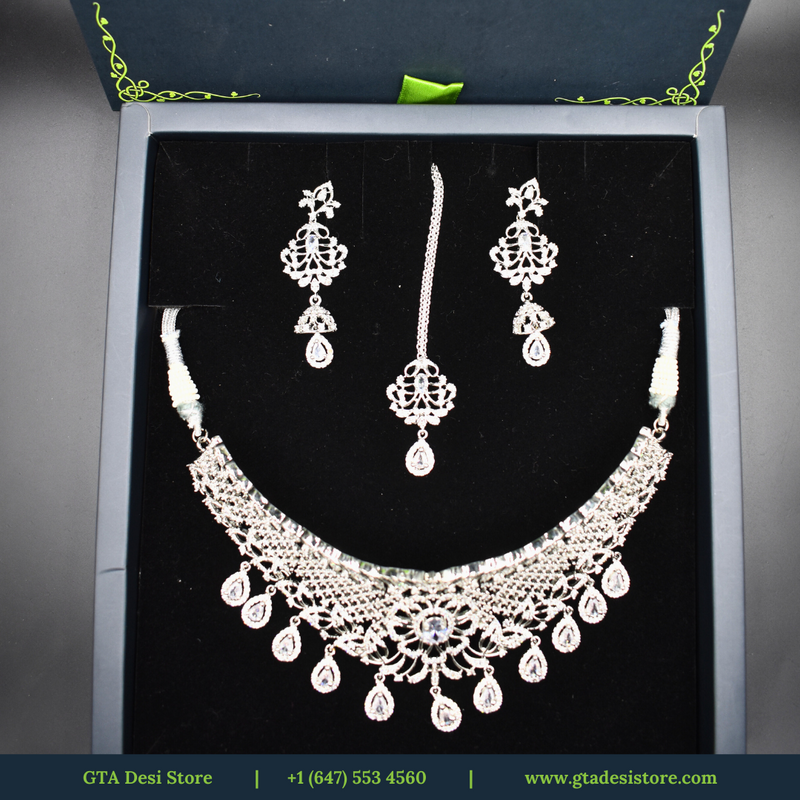 Stylish American Diamond Necklace Necklace Set with Earrings