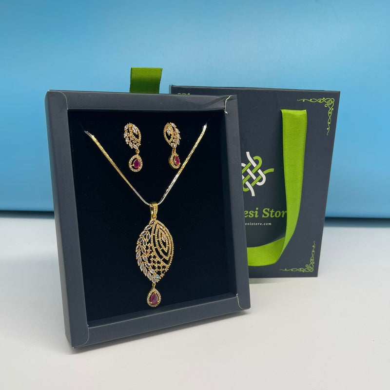 American Diamond Golden and red stone Jewelry Set with earrings,Ad Necklace Set with Earrings,Indian Jewelry Set,Bridal Jewelry,CZ Necklace,