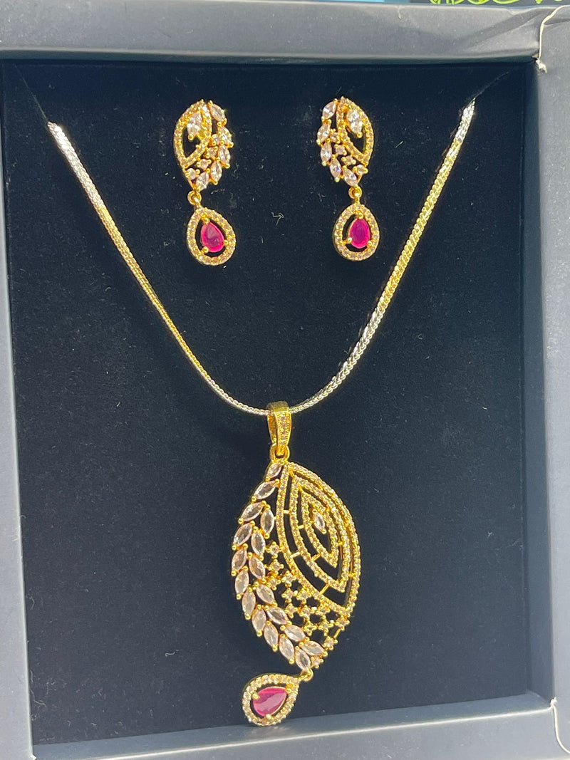 American Diamond Golden and red stone Jewelry Set with earrings,Ad Necklace Set with Earrings,Indian Jewelry Set,Bridal Jewelry,CZ Necklace,