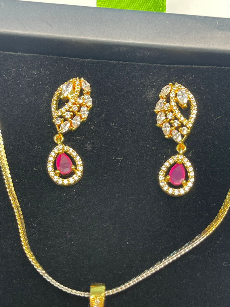 American Diamond Golden and red stone Jewelry Set with earrings,Ad Necklace Set with Earrings,Indian Jewelry Set,Bridal Jewelry,CZ Necklace,