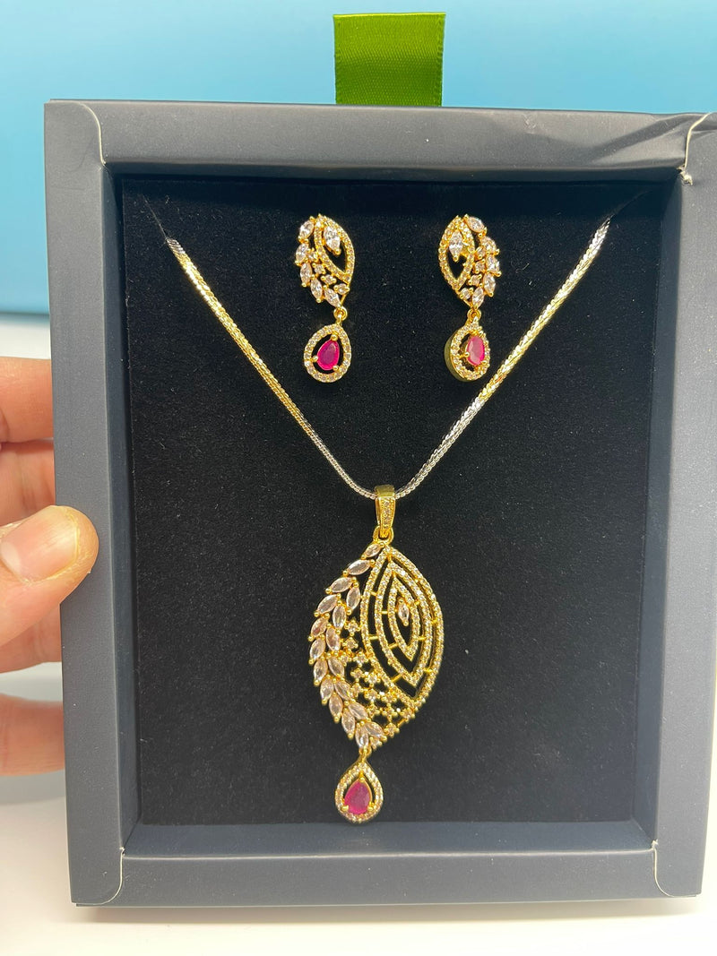 American Diamond Golden and red stone Jewelry Set with earrings,Ad Necklace Set with Earrings,Indian Jewelry Set,Bridal Jewelry,CZ Necklace,