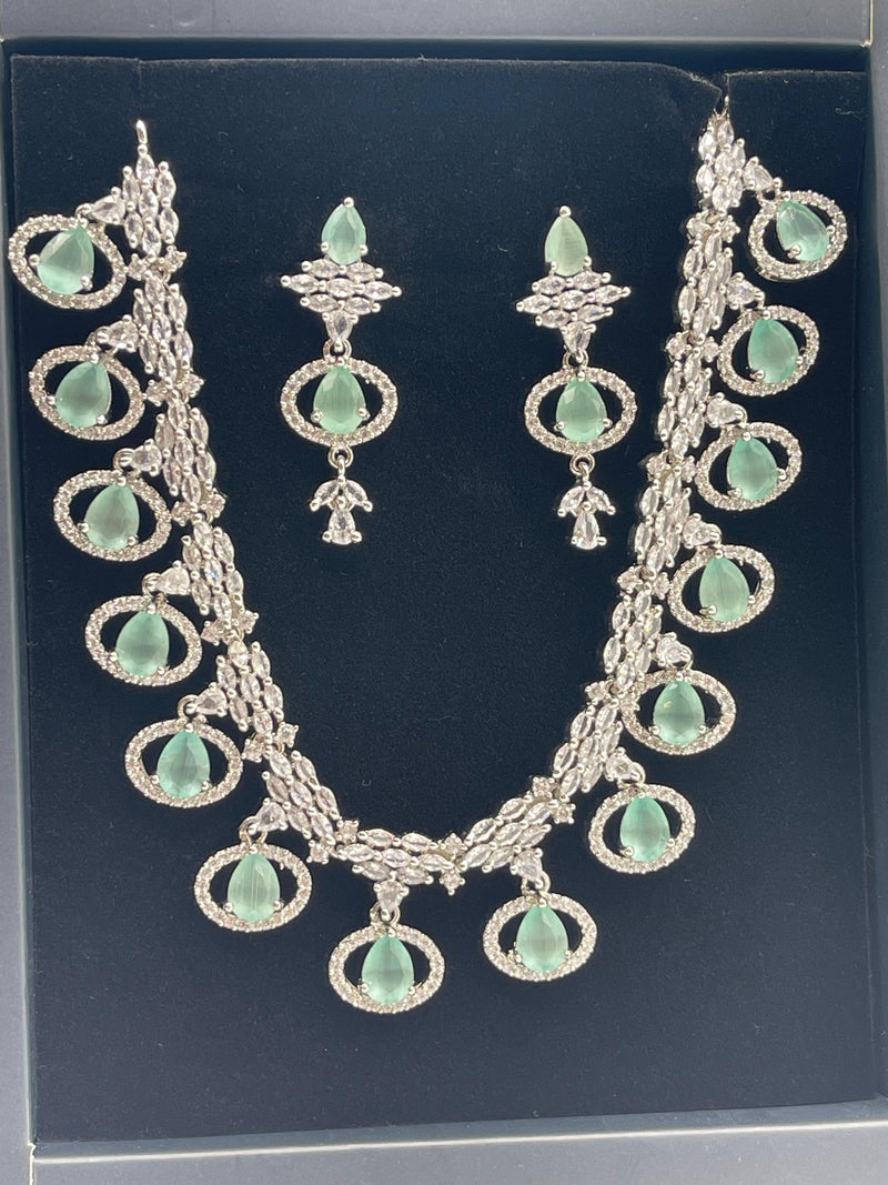 American Diamond Jewelry Set with earrings,Ad Necklace Set with Earrings,Indian Jewelry Set,Bridal Jewelry,lite Green Necklace with Earrings