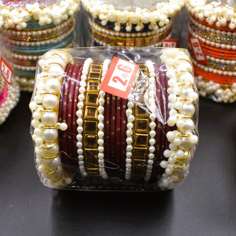 Elegant Look White Pearl Stone Bangles For Girls & Woman   Size 2.6 ; GTA Desi Store