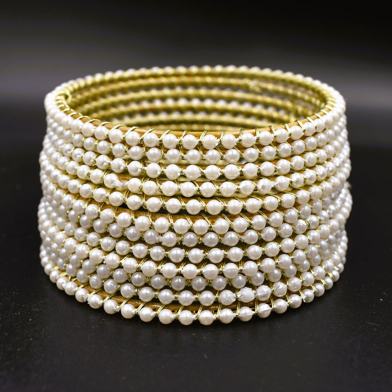 Elegant Look White Pearl Stone Bangles For Girls & Woman   Size 2.6 ; GTA Desi Store