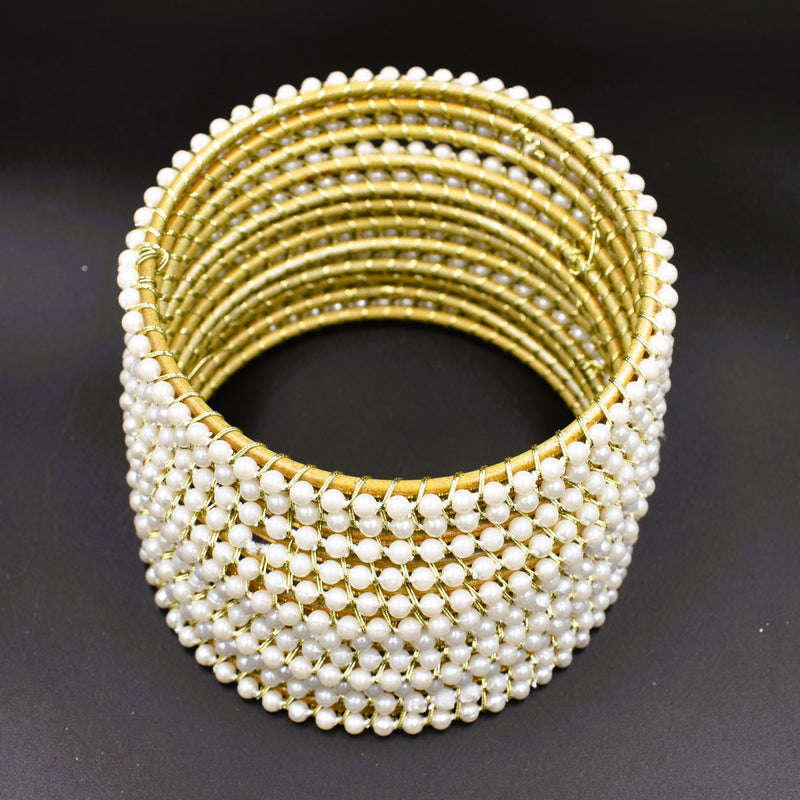Elegant Look White Pearl Stone Bangles For Girls & Woman   Size 2.6 ; GTA Desi Store