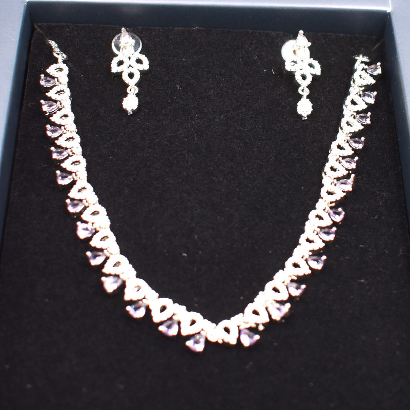 American Diamond Studded Maang Tikka & Earrings Jewellery Set