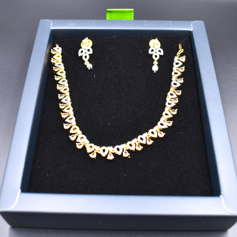 American Diamond Studded Maang Tikka & Earrings Jewellery Set