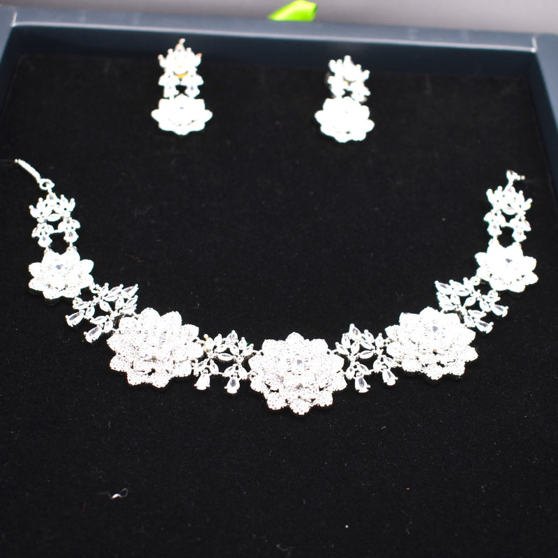 American Diamond Choker Necklace Set with Earrings