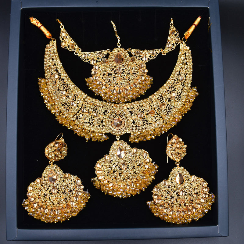 Indian Jewelry Set For Women Indian Bollywood Traditional Crystal Pearl Wedding Choker Necklace Earrings Maang Tikka Jewelry Set