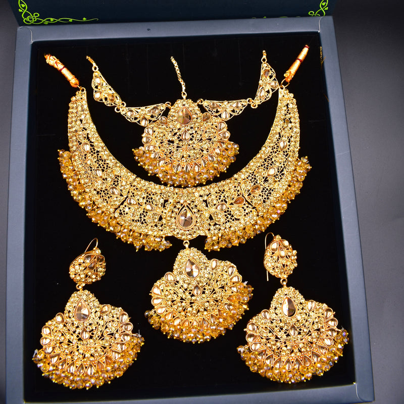 Indian Jewelry Set For Women Indian Bollywood Traditional Crystal Pearl Wedding Choker Necklace Earrings Maang Tikka Jewelry Set