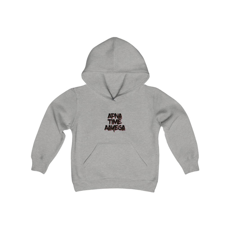 Apna Time Aayega Youth Heavy Blend Hooded Sweatshirt - Sport Grey / XS - Kids clothes by GTA Desi Store