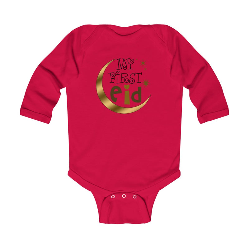 First Eid Gold Infant Long Sleeve Bodysuit - Red / NB - Kids clothes by GTA Desi Store