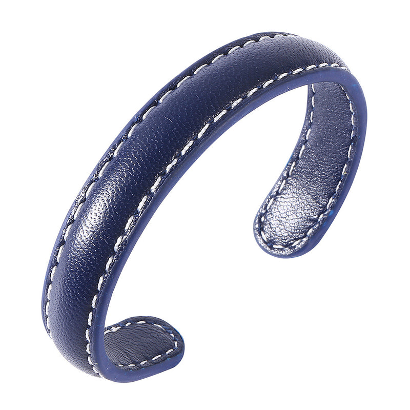 Leather Bracelet with Stitching - Blue - Accessories by GTA Desi Store