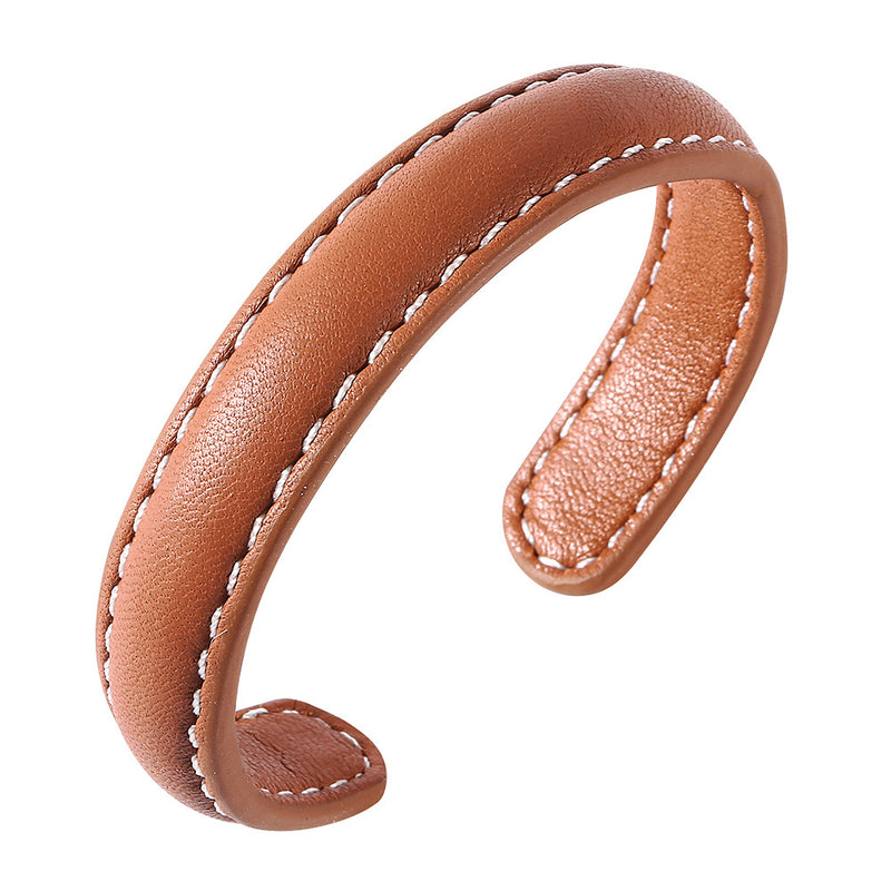 Leather Bracelet with Stitching - Brown - Accessories by GTA Desi Store