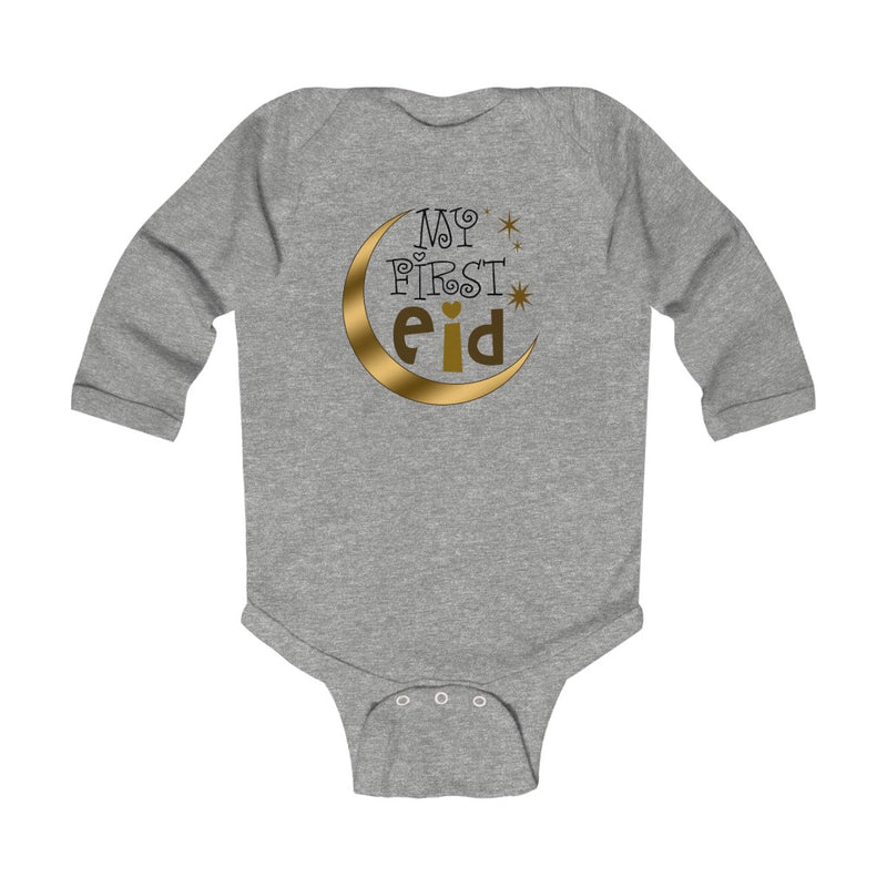 First Eid Gold Infant Long Sleeve Bodysuit - Heather / NB - Kids clothes by GTA Desi Store