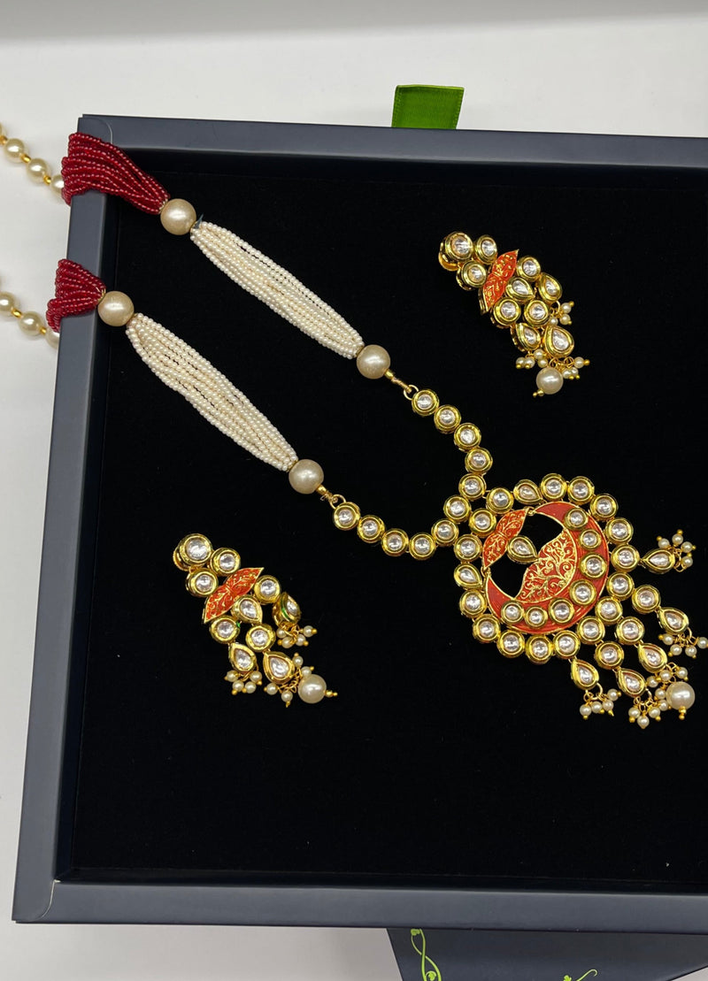 Kundan Mala set - Red - Necklaces by GTA Desi Store