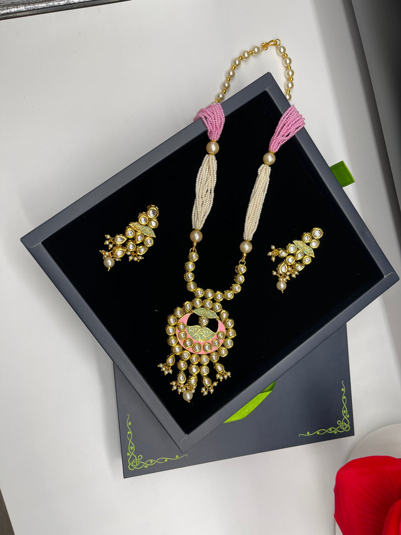 Kundan Mala set - Pink - Necklaces by GTA Desi Store
