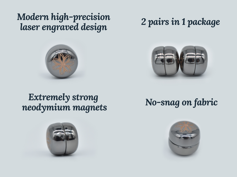 Strong Magnetic Hijab Pins for Muslim Women Scarf - Black with Engraving - by GTA Desi Store