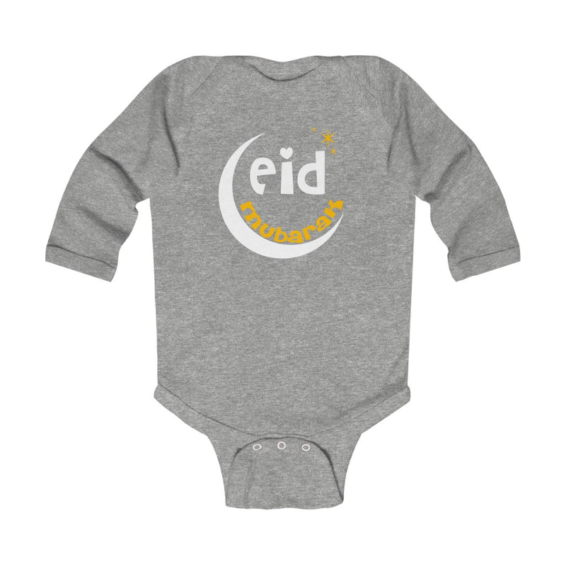 Eid Mubarak Infant Long Sleeve Bodysuit - Heather / NB (0-3M) - Kids clothes by GTA Desi Store