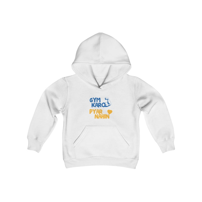 Gym Karo Pyar Nahin Youth Heavy Blend Hooded Sweatshirt - White / XS - Kids clothes by GTA Desi Store