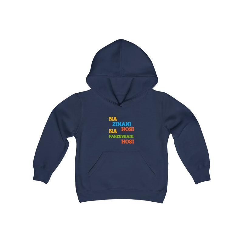 Na Zinani Hosi Na Pareeshani Hosi Youth Heavy Blend Hooded Sweatshirt - Navy / XS - Kids clothes by GTA Desi Store