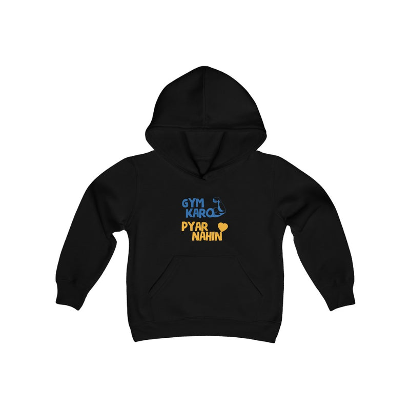 Gym Karo Pyar Nahin Youth Heavy Blend Hooded Sweatshirt - Black / XS - Kids clothes by GTA Desi Store