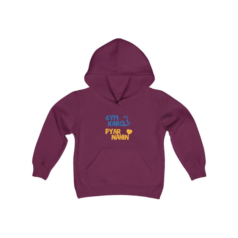 Gym Karo Pyar Nahin Youth Heavy Blend Hooded Sweatshirt - Maroon / XS - Kids clothes by GTA Desi Store