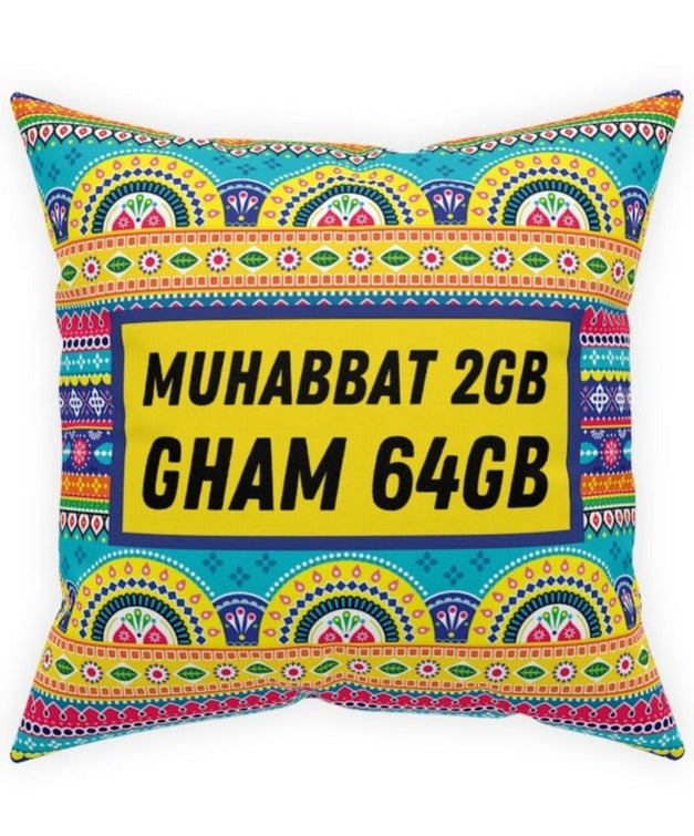 Muhabbat 2GB Gham 64GB Broadcloth Pillow - 16" × 16" - Home Decor by GTA Desi Store