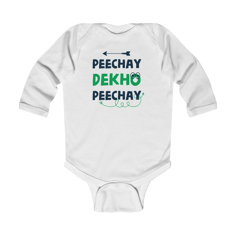Peechay Dekho Infant Long Sleeve Bodysuit - White / 12M - Kids clothes by GTA Desi Store