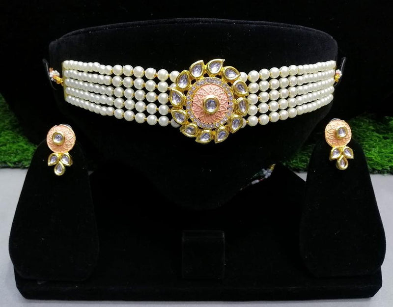 Buy Pearl Choker Necklace with Earrings; GTA Desi Store - Pink - Necklaces by GTA Desi Store