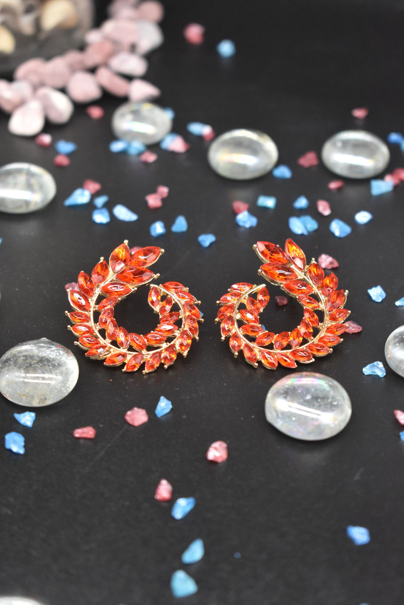 Rhinestone Round Stud Earrings - Ruby Red - Earrings by GTA Desi Store