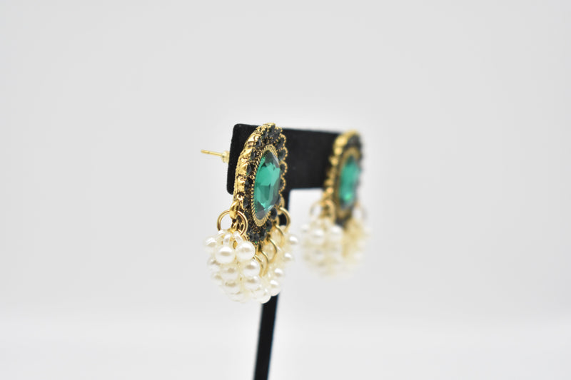 Emerald Pearl with Black Diamonds Earrings - Earrings by GTA Desi Store