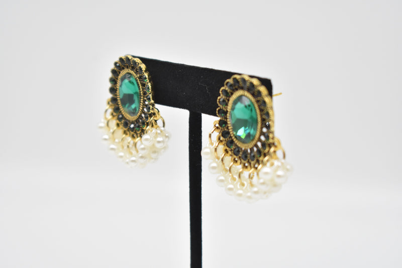 Emerald Pearl with Black Diamonds Earrings - Earrings by GTA Desi Store