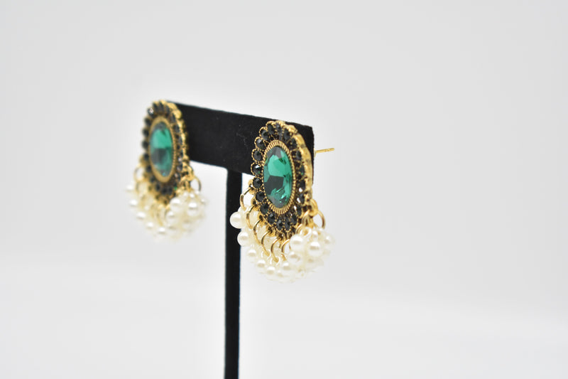 Emerald Pearl with Black Diamonds Earrings - Earrings by GTA Desi Store