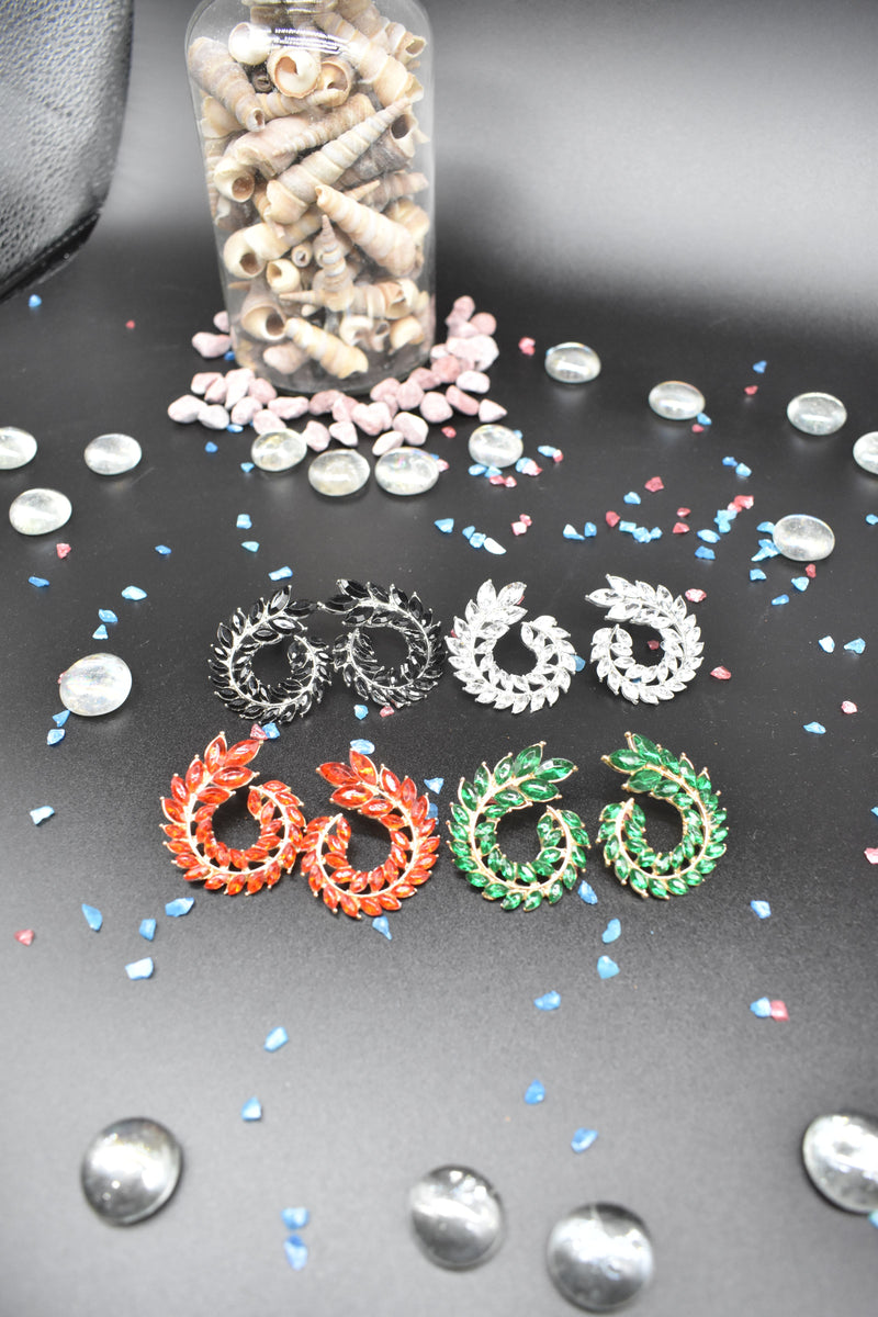 Rhinestone Round Stud Earrings - Earrings by GTA Desi Store