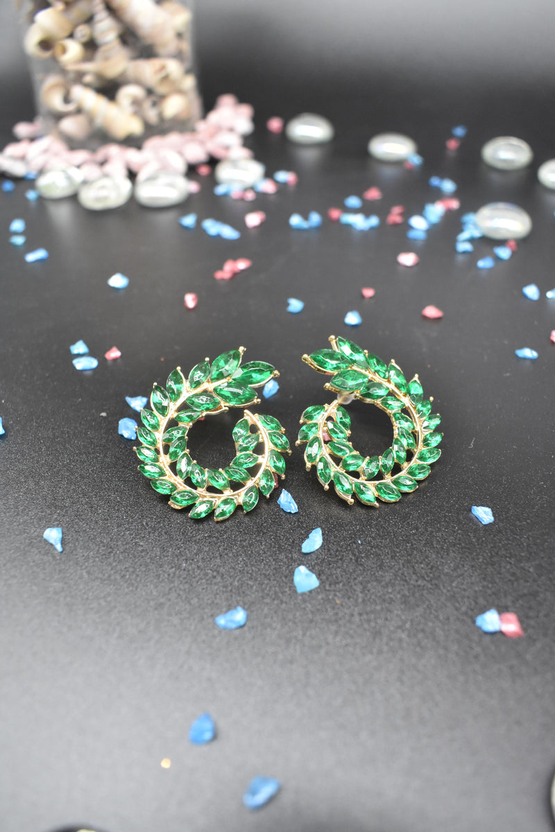 Rhinestone Round Stud Earrings - Emerald Green - Earrings by GTA Desi Store