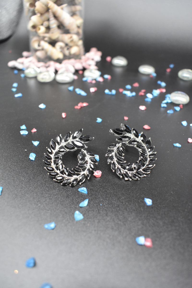 Rhinestone Round Stud Earrings - Graphite Black - Earrings by GTA Desi Store
