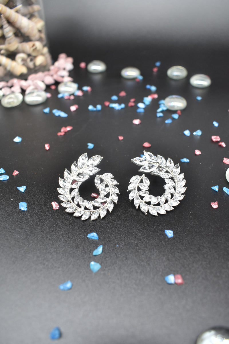Rhinestone Round Stud Earrings - Star White - Earrings by GTA Desi Store