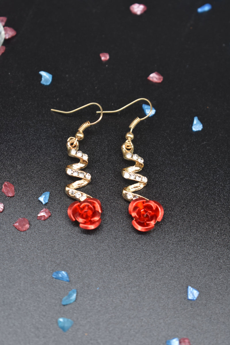 Dangling Rose Zig-Zag Gold Earrings - Earrings by GTA Desi Store