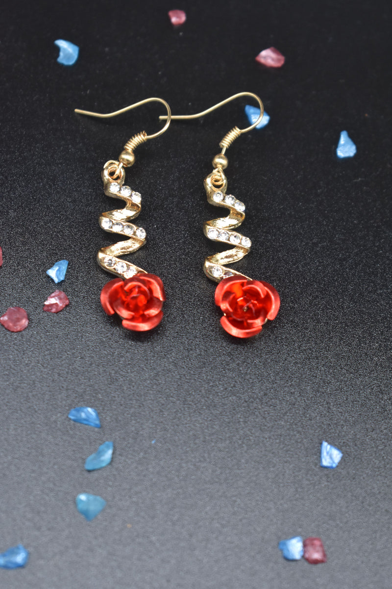 Dangling Rose Zig-Zag Gold Earrings - Earrings by GTA Desi Store