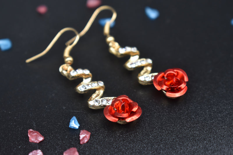 Dangling Rose Zig-Zag Gold Earrings - Earrings by GTA Desi Store