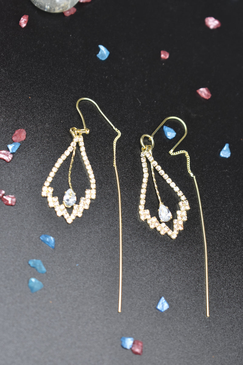Modern Leaf Gold Earrings with Pear-shaped Crystal - Earrings by GTA Desi Store