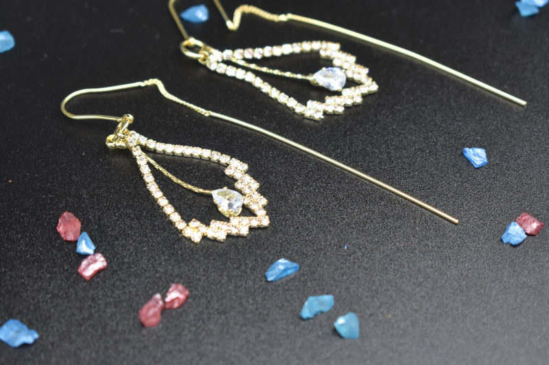 Modern Leaf Gold Earrings with Pear-shaped Crystal - Earrings by GTA Desi Store