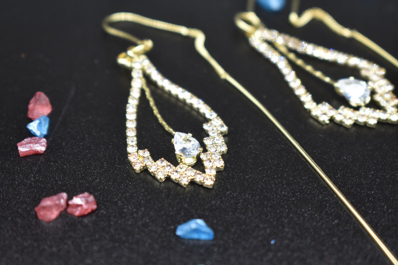 Modern Leaf Gold Earrings with Pear-shaped Crystal - Earrings by GTA Desi Store