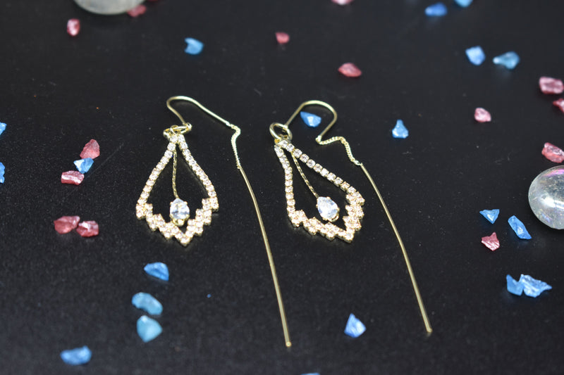 Modern Leaf Gold Earrings with Pear-shaped Crystal - Earrings by GTA Desi Store